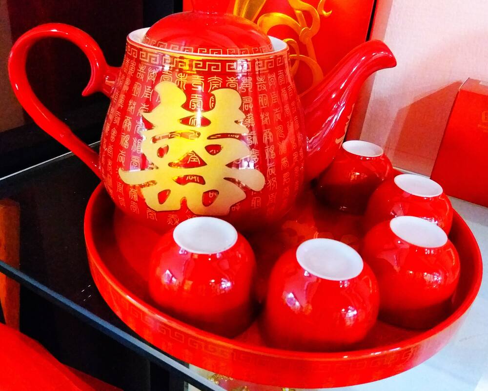 Wedding tea set with the double-happiness 囍 character